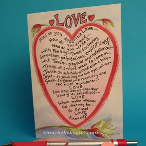 Spread Valentine Love Karte, von Michelle Kogan, Liebe in allen Sinnen, Für Jedermann, Herzen, Duftende Blumen, Leer innen für Ihre Worte
