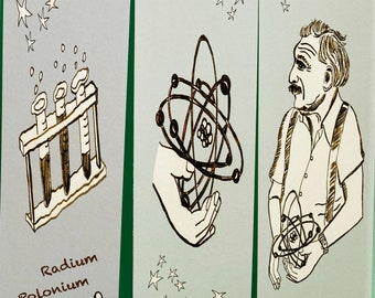 Madame Curie and Einstein Bookmarks, by Michelle Kogan, Children, Science, Book Accessories, Books, Pen and Ink, Art and Collectibles