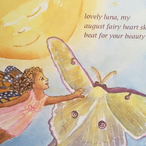 Cartão postal August Fairy e Luna Moth, de Michelle Kogan, cartões postais, aquarela, passear pela imaginação, para todos os amantes da natureza
