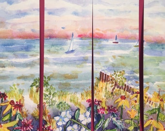 Three Sailboats Bookmarks, by Michelle Kogan, Books, Dazzling Sunset, Birthday, Boats, Watercolor, Poem, Art & Collectible, Watercolor