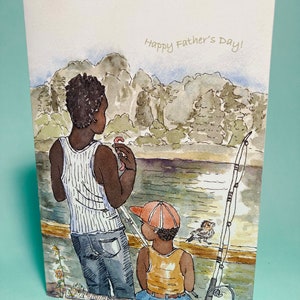 Tarjeta de pesca para el Día del Padre, por Michelle Kogan, Día del Padre, Papá, Tarjeta de felicitación, Acuarela, Pluma y tinta, Naturaleza, Arte y coleccionable, Aves