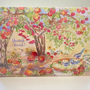 Apples & Wrens for Rosh Hashanah Greeting Card, By Michelle Kogan, Jewish New Year's Card, For Everyone, Shanah Tovah, Apple Orchard, Birds image 1