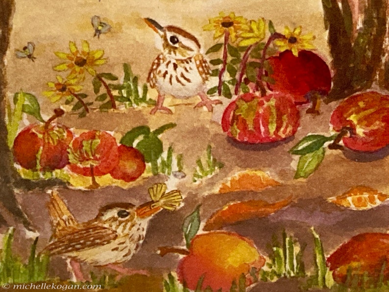 Apples & Wrens for Rosh Hashanah Greeting Card, By Michelle Kogan, Jewish New Year's Card, For Everyone, Shanah Tovah, Apple Orchard, Birds image 4