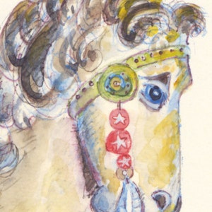 Carte de vœux pour chevaux de carrousel, par Michelle Kogan, Aquarelle, Carte de notes, Cartes d’anniversaire, Cartes de remerciement, Cartes de réflexion sur vous, Enfants
