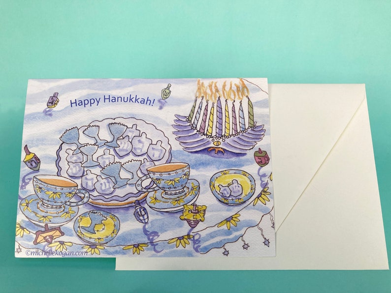 Hanukkah Light Hope & Joy Greeting Card by Michelle Kogan, For Family and Friends, Delish Hanukkah Celebration, Enticing Watercolors image 3