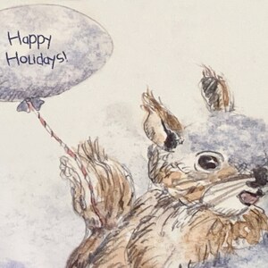 Carte-cadeau Écureuil dans la neige, par Michelle Kogan, Adorable carte de vacances, Carte-cadeau pour tout le monde, Scène hivernale, Belle neige de lavande