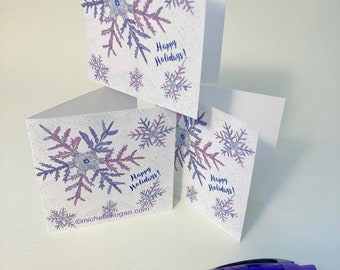 Snowflakes Gift Card, by Michelle Kogan, Magical Snowflakes for All, Happy Holiday Snowflakes, Dainty Spiraling Winter Snowflakes, Calm