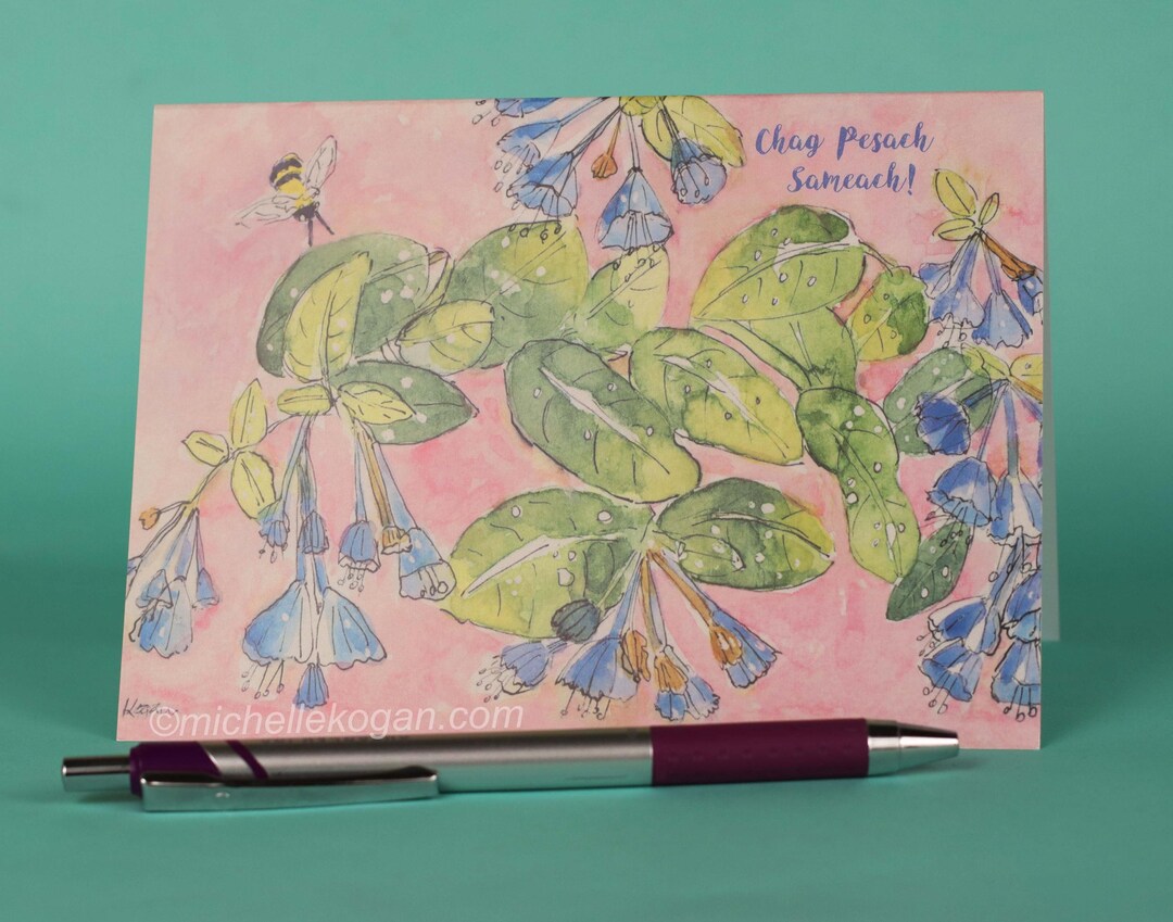 Spring Bluebells and Bee Passover Greeting Card, by Michelle Kogan ...