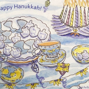 Hanukkah Light Hope & Joy Greeting Card by Michelle Kogan, For Family and Friends, Delish Hanukkah Celebration, Enticing Watercolors image 1