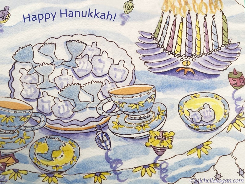 Hanukkah Light Hope & Joy Greeting Card by Michelle Kogan, For Family and Friends, Delish Hanukkah Celebration, Enticing Watercolors image 1