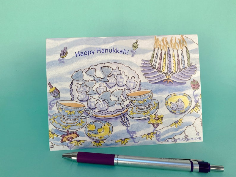 Hanukkah Light Hope & Joy Greeting Card by Michelle Kogan, For Family and Friends, Delish Hanukkah Celebration, Enticing Watercolors image 2