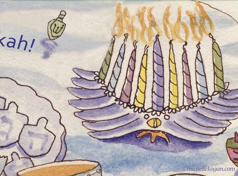 Hanukkah Light Hope & Joy Greeting Card by Michelle Kogan, For Family and Friends, Delish Hanukkah Celebration, Enticing Watercolors image 5