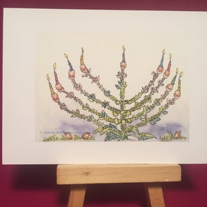 Sage Menorah mini archival print, by Michelle Kogan, prints, Hanukkah, Nature, Art and Collectibles, Children's Art, Watercolor, Holidays image 2