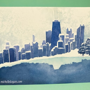 Cartão de felicitações Blue Chicago, por Michelle Kogan, Hanukkah, Natal, Feriados, Arte e colecionáveis, Aquarela, Aniversário, Obrigado, Em branco