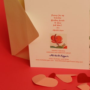 Heartful Valentine Card, by Michelle Kogan, Bleeding Hearts Poem, 4 All Loves, Vibrant Irresistible Red Hearts, Blank for your special note image 5