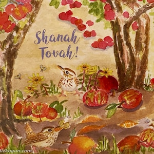 Apples & Wrens for Rosh Hashanah Greeting Card, By Michelle Kogan, Jewish New Year's Card, For Everyone, Shanah Tovah, Apple Orchard, Birds image 3