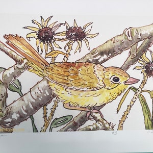 Common Yellow Throat Archival Print, by Michelle Kogan, For All Bird Lovers, Giclée, Bring Nature Inside, Wildflowers, Lively Print image 6