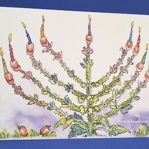 Menorah sage, carte de voeux de Hanoucca, par Michelle Kogan, carte de vœux, Hanoucca, Hanoucca, blanc, oeuvre d'art pour enfants, art pour tout le monde, stylo