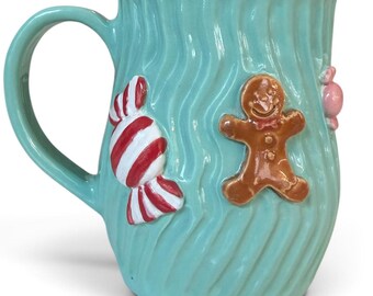 Handmade turquoise gingerbread man Christmas mug