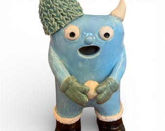 Monster Handmade winter knit hat Monster Sculpture cute monster gloves snowball