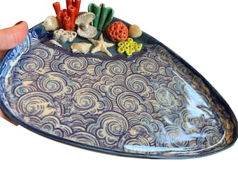 Beachy theme ocean wave tray trinket fish handmade shell ocean