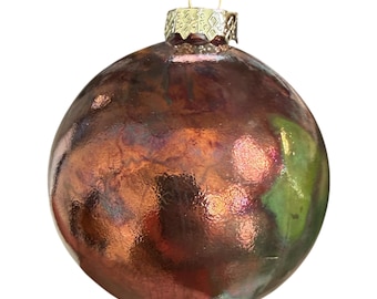 Handmade Christmas ornament raku rainbow copper  metallic ceramic bauble R02