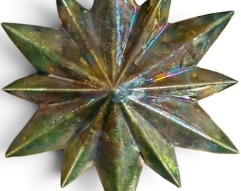 Handmade Christmas ornament metallic raku star ornament rainbow copper S02