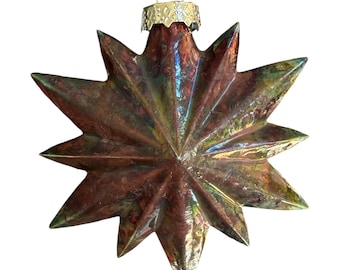 Handmade Christmas ornament metallic raku star ornament rainbow copper S01