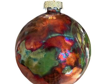 Handmade Christmas ornament raku rainbow copper  metallic ceramic bauble R01