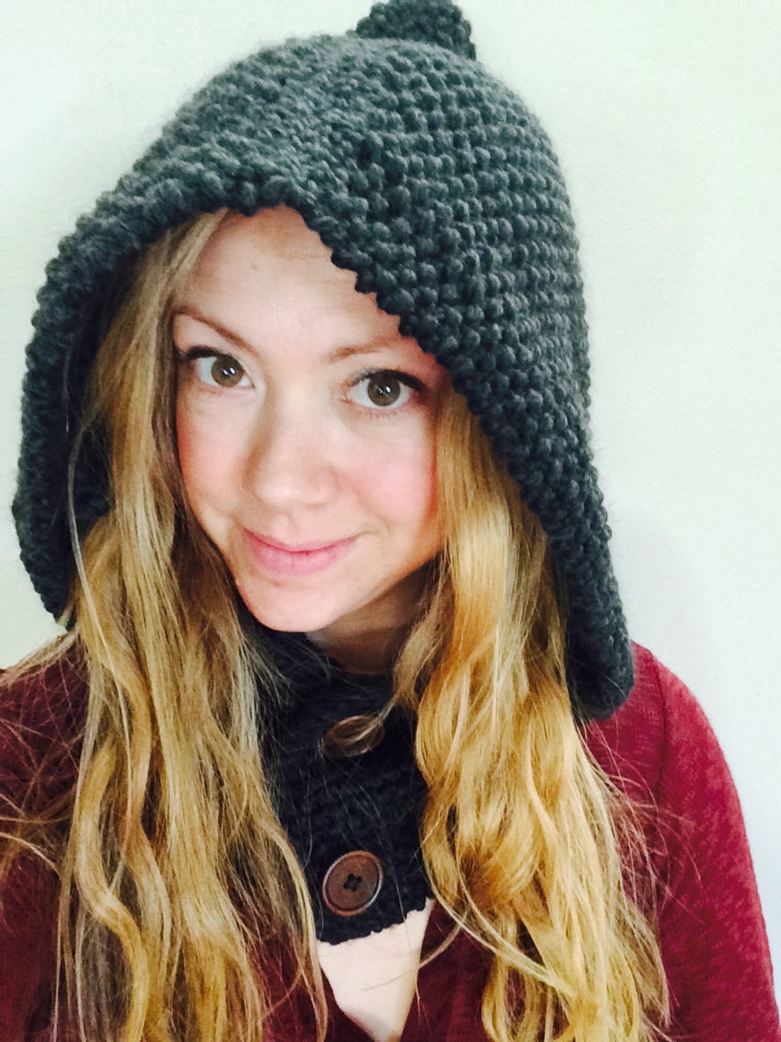 Knit Pattern Hooded Cowl Hood Button Cowl Scarf Hooded Scarf Etsy