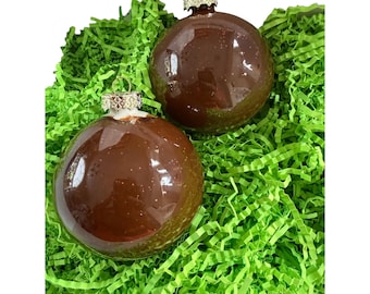 Handmade Christmas ornament metallic green ceramic bauble copper 01 02