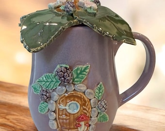 Handmade fairy garden fruit mug blackberry mug pottery cup cottage core