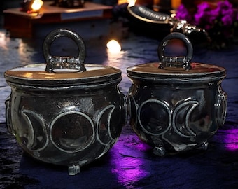Handmade Porcelain Mini Cauldron with Lid - Witchy Halloween Decor