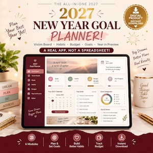 App interattiva per la pianificazione degli obiettivi 2027 / Vision Board, monitoraggio delle abitudini, budget (download digitale)