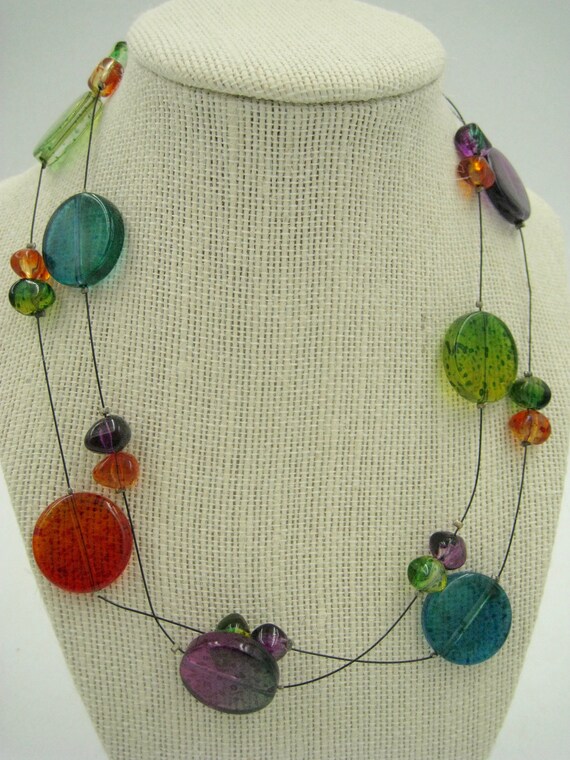 Colorful Plastic Transparent Disk Necklace - image 2