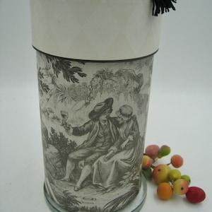 Lovely Cardboard Round Box with Lid, 9-inches, black & white toile