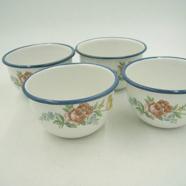 Mexican Enamelware Cups, S/4, with adorable vintage rose graphics,