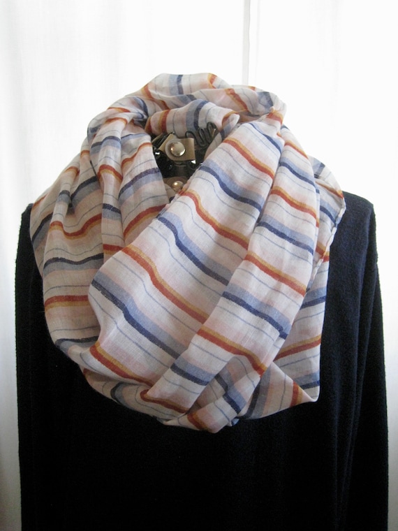 Striped Sheer Colorful Infinity Scarf with white, 
