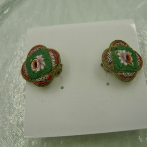 Italian Micro Mosaic Earrings, clip-on style, fair condition, Vintage image 3