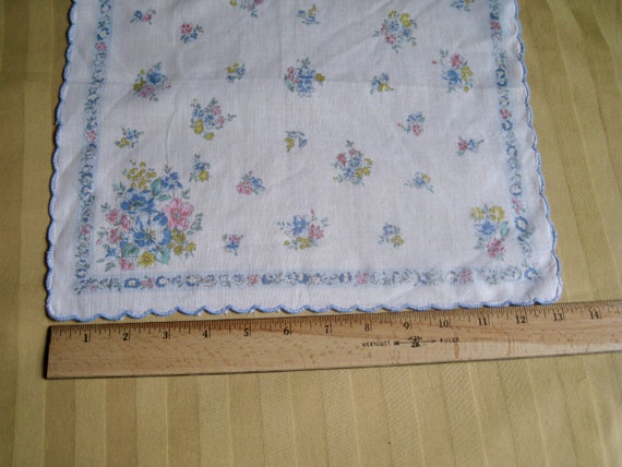 Vintage Handkerchief, One Only,  Blue serged bord… - image 5