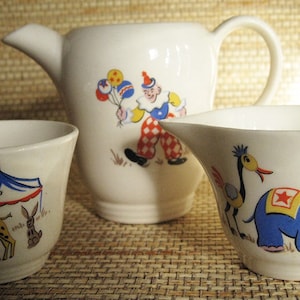 Child's Tea Set, Edwin M. Knowles Circus Pattern, 14 pieces, incomplete, as is image 1