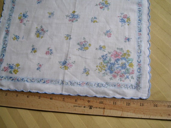 Vintage Handkerchief, One Only,  Blue serged bord… - image 4