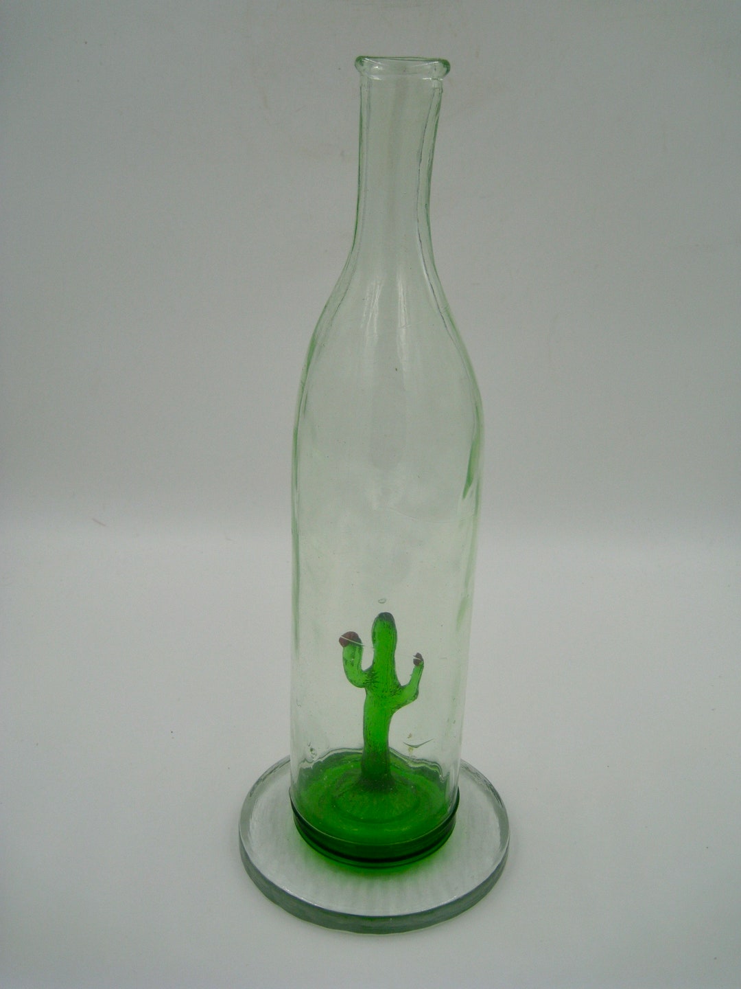 Lovely Hand Blown Art Glass Bottle With Glass Cactus Inside Etsy