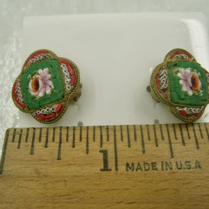 Italian Micro Mosaic Earrings, clip-on style, fair condition, Vintage image 4