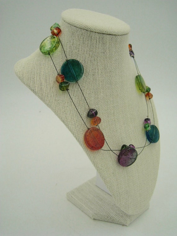 Colorful Plastic Transparent Disk Necklace - image 3