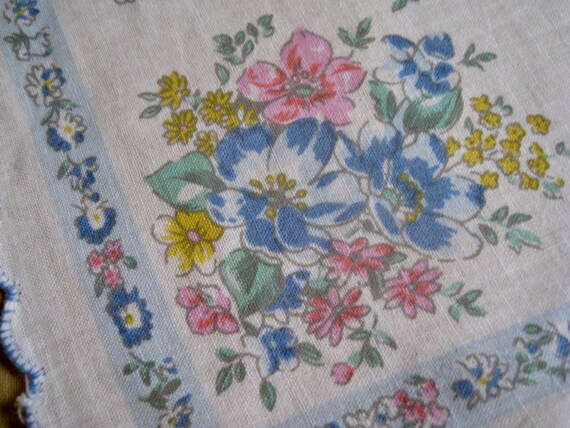 Vintage Handkerchief, One Only,  Blue serged bord… - image 7