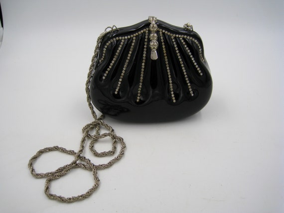 Black Molded Plastic Evening Bag with Rhinestones… - image 2