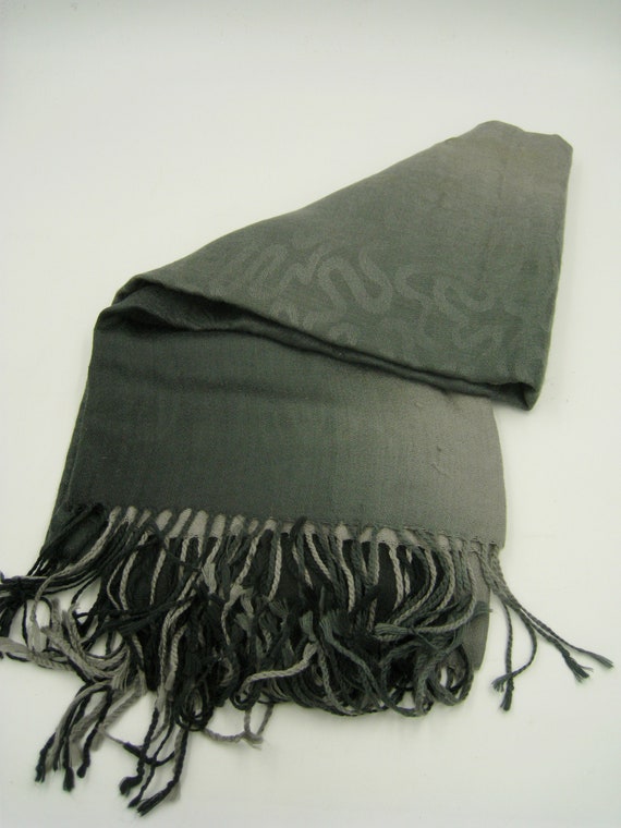Large Grey Ombre Pashmina Scarf or Shawl with frin