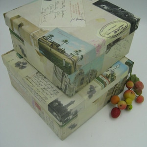 Paris Postal Carte Cardboard Boxes for gifting or storage, set of 2, great condition