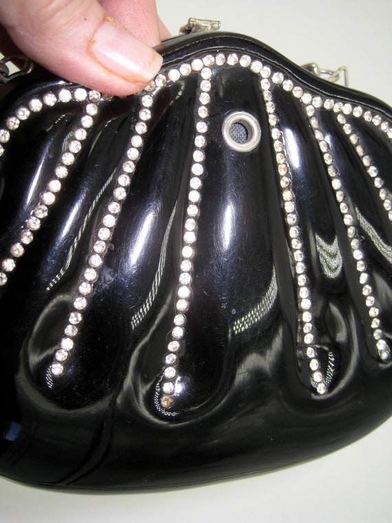 Black Molded Plastic Evening Bag with Rhinestones… - image 9